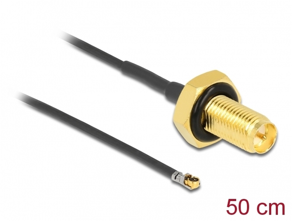 Delock 12661 Antenna kábel RP-SMA anya válaszfali csatlakozóval apa MHF 4L LK-dugó 1.37 50 cm menethossz