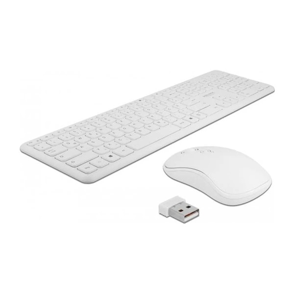 Delock 12703 NÉMET Vezetékmentes USB klaviatúra és egér szett 2,4 GHz, fehér