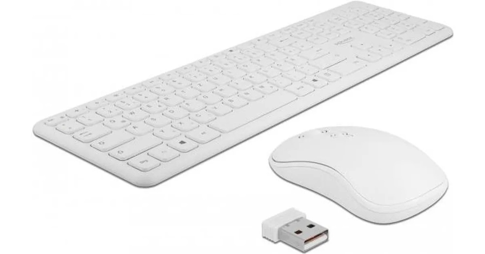 Delock 12703 NÉMET Vezetékmentes USB klaviatúra és egér szett 2,4 GHz, fehér