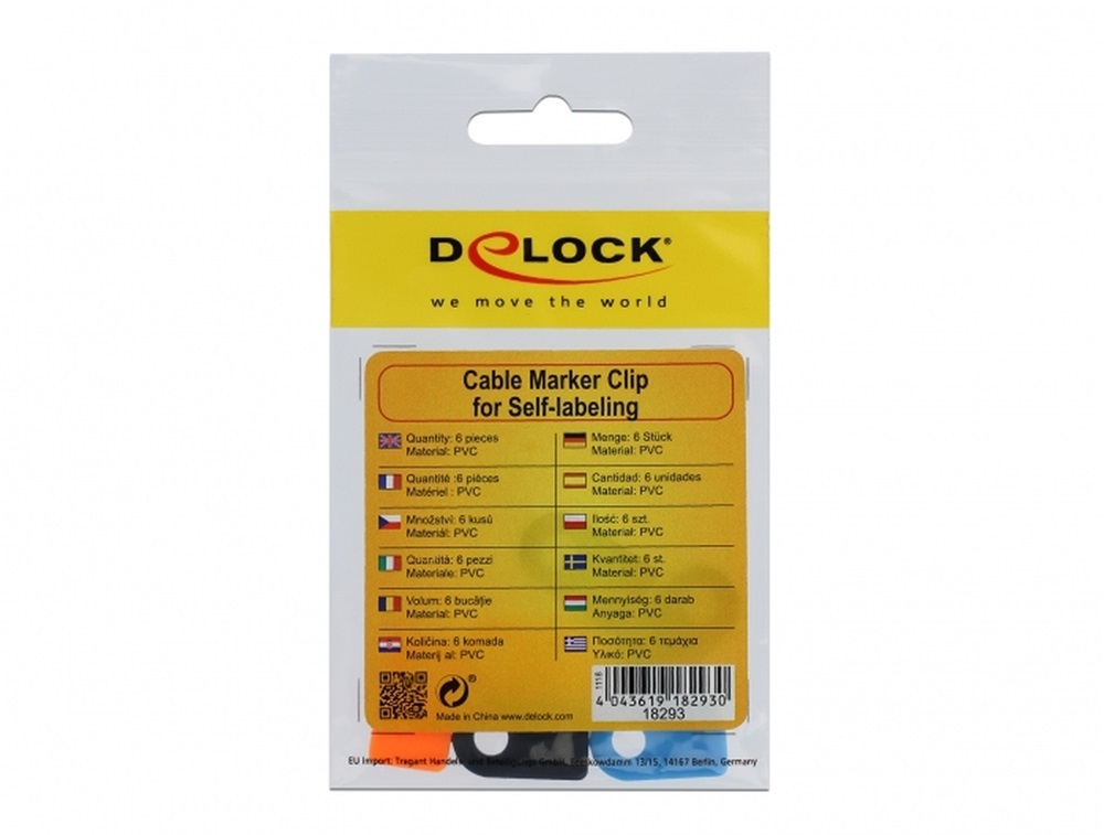 Delock 18293 6 darabos kábeljelölo csatkészlet, önjelölésre