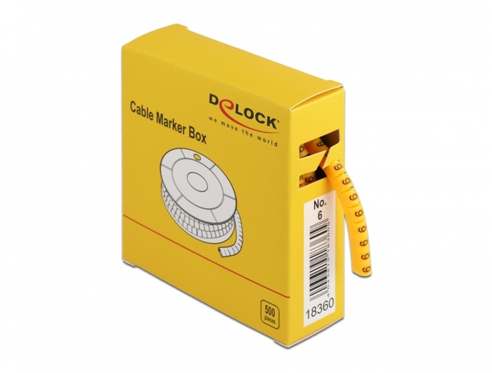 Delock 18360 500 db. sárga kábeljelző doboz No. 6
