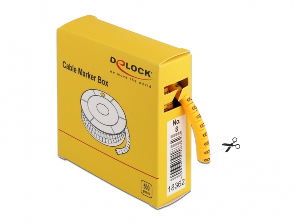 Delock 18362 500 db. sárga kábeljelző doboz No. 8