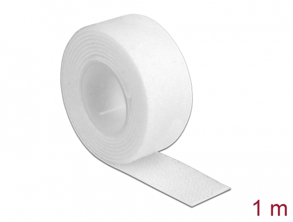 Delock 18379 Velcro fehér ragasztó szalag guriga Hx 1 m x Sz 20 mm