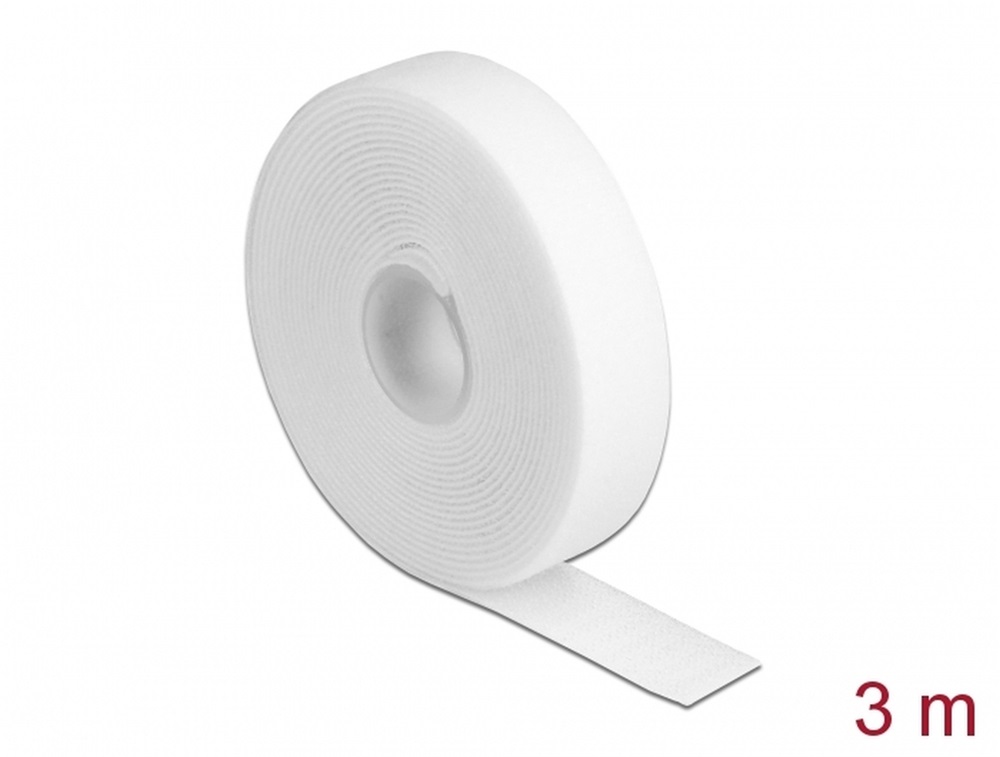 Delock 18380 Velcro fehér ragasztó szalag guriga Hx 3 m x Sz 20 mm