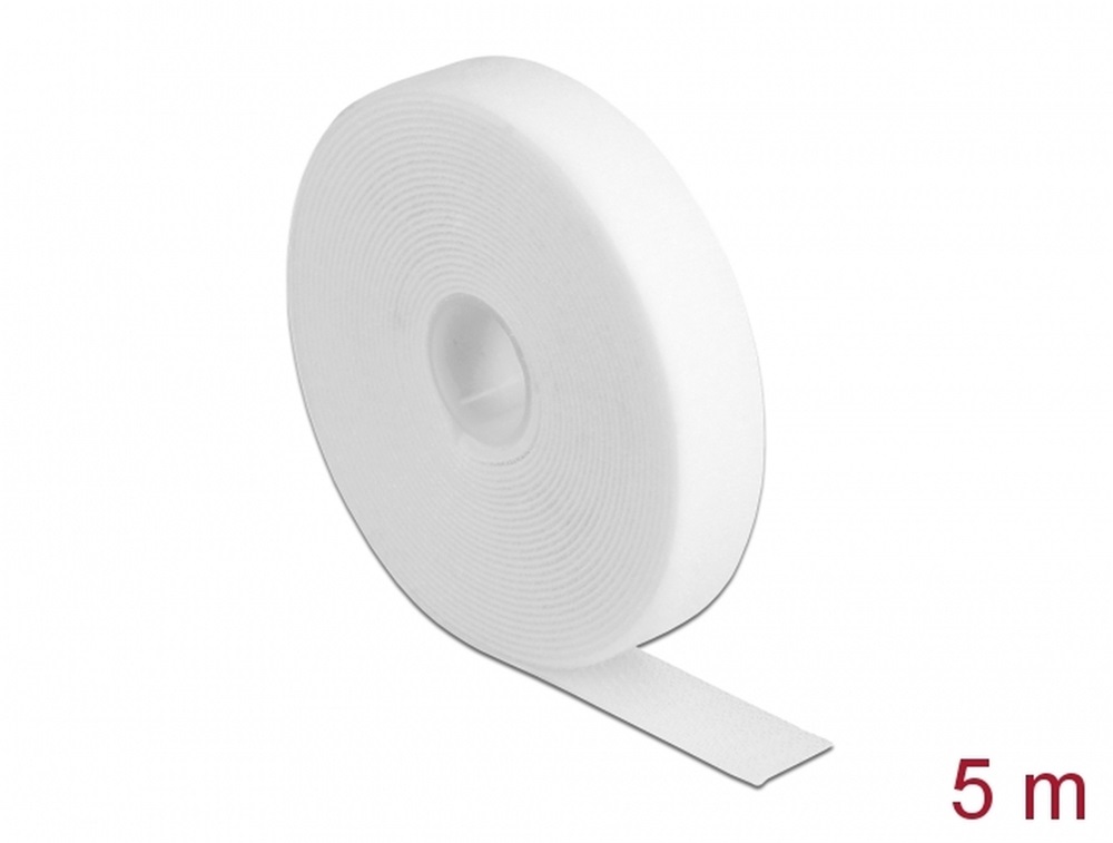 Delock 18381 Velcro fehér ragasztó szalag guriga Hx 5 m x Sz 20 mm
