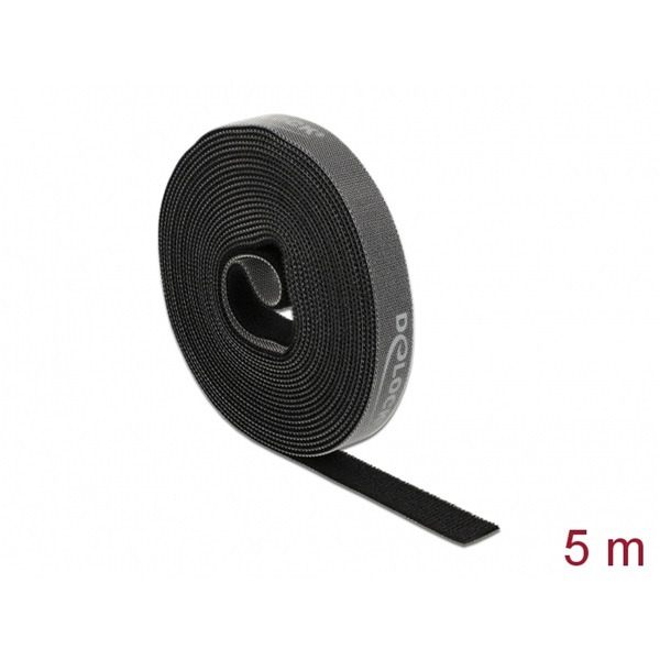 Delock 18384 Velcro fekete ragasztó szalag guriga Hx 5 m x Sz 15 mm