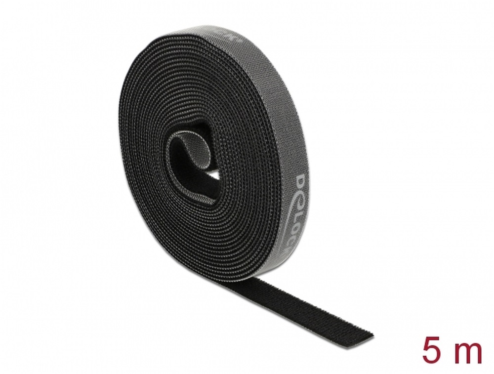 Delock 18384 Velcro fekete ragasztó szalag guriga Hx 5 m x Sz 15 mm