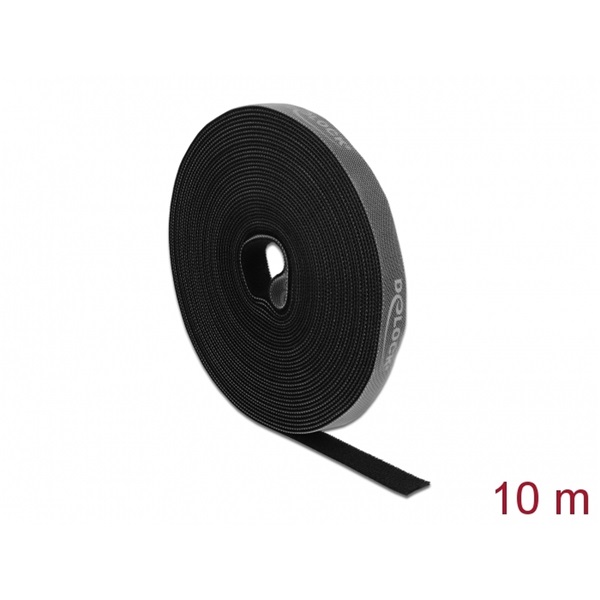 Delock 18385 Velcro fekete ragasztó szalag guriga Hx 10 m x Sz 15 mm