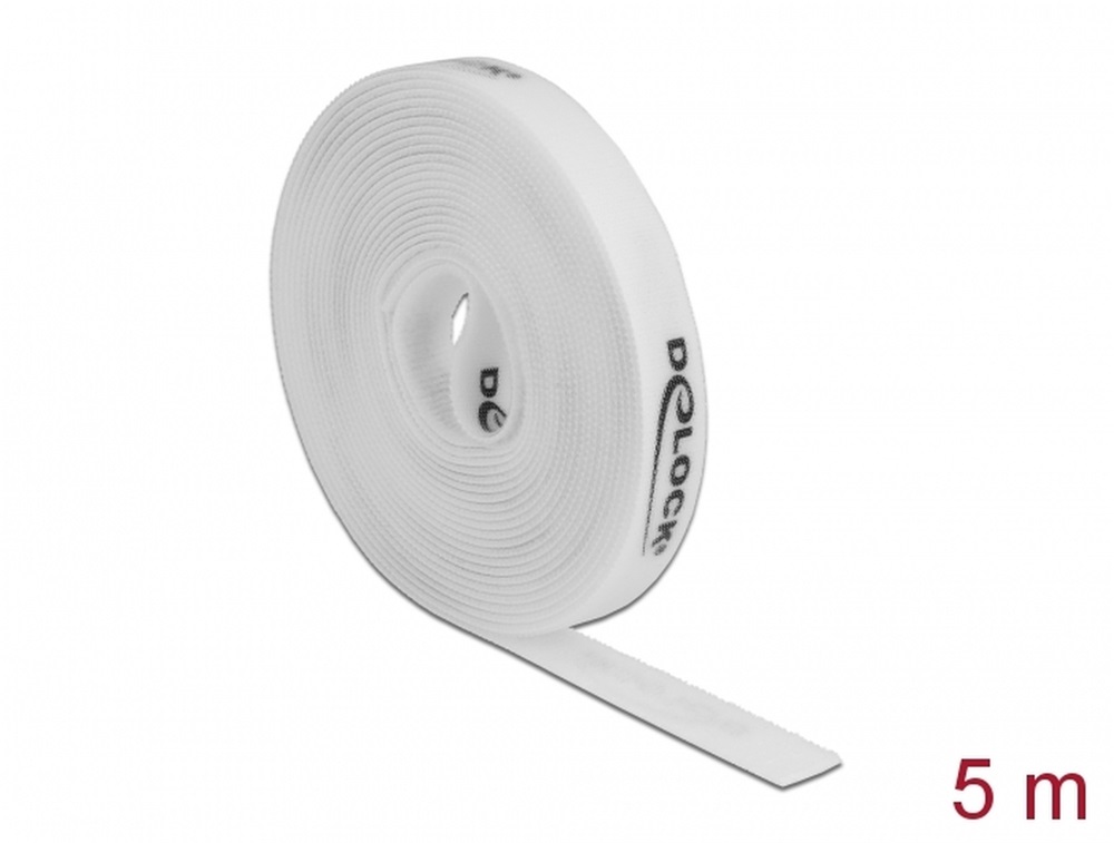 Delock 18387 Velcro fehér ragasztó szalag guriga Hx 5 m x Sz 15 mm