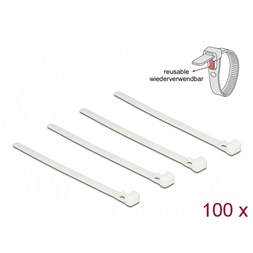 Delock 18638 Kioldható kábelkötegelők, fehér szín, 150 x 7,2 mm (H x Sz), 100 darab