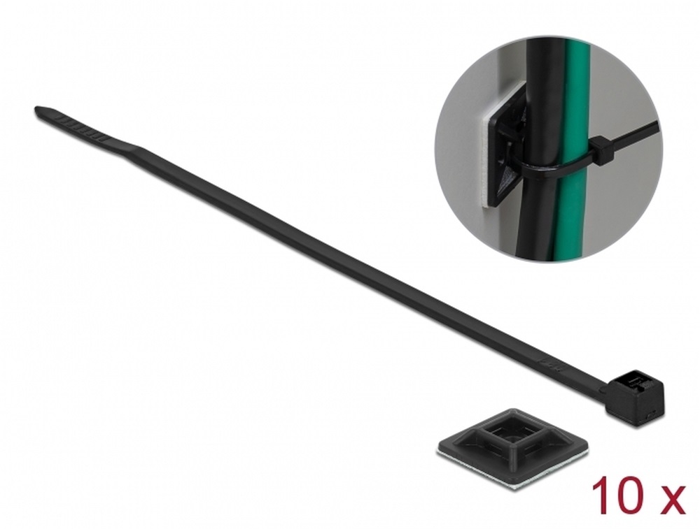 Delock 18680 Kábelkötegelő talp 20 x 20 mm, kábelkötegelővel, melynek hossza 200 mm x szélessége 2,5 mm fe