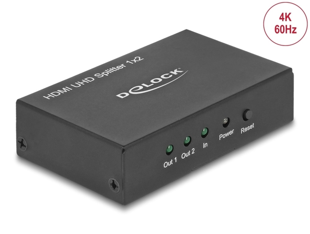 Delock 18682 HDMI UHD-es elosztó 1 x HDMI-bemenet > 2 x HDMI-kimenet 4K