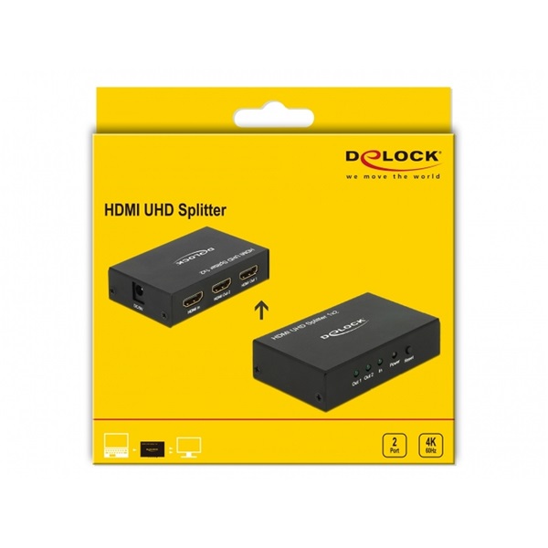 Delock 18682 HDMI UHD-es elosztó 1 x HDMI-bemenet > 2 x HDMI-kimenet 4K