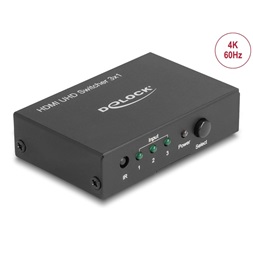 Delock 18683 HDMI UHD-kapcsoló, 3 x HDMI-bemenet > 1 x HDMI-kimenet, 4K