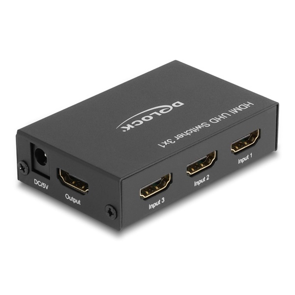 Delock 18683 HDMI UHD-kapcsoló, 3 x HDMI-bemenet > 1 x HDMI-kimenet, 4K