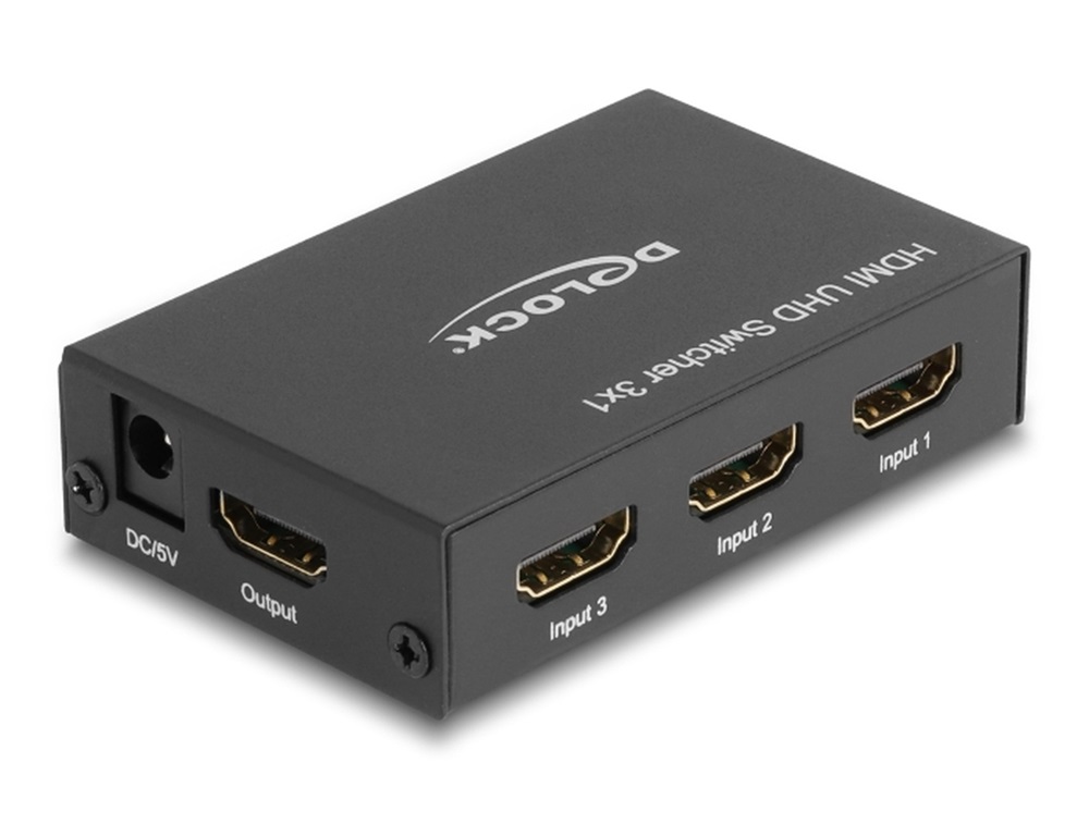 Delock 18683 HDMI UHD-kapcsoló, 3 x HDMI-bemenet > 1 x HDMI-kimenet, 4K