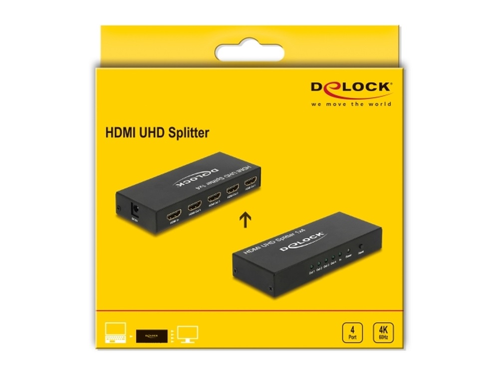 Delock 18684 HDMI UHD-es elosztó 1 x HDMI-bemenet > 4 x HDMI-kimenet 4K