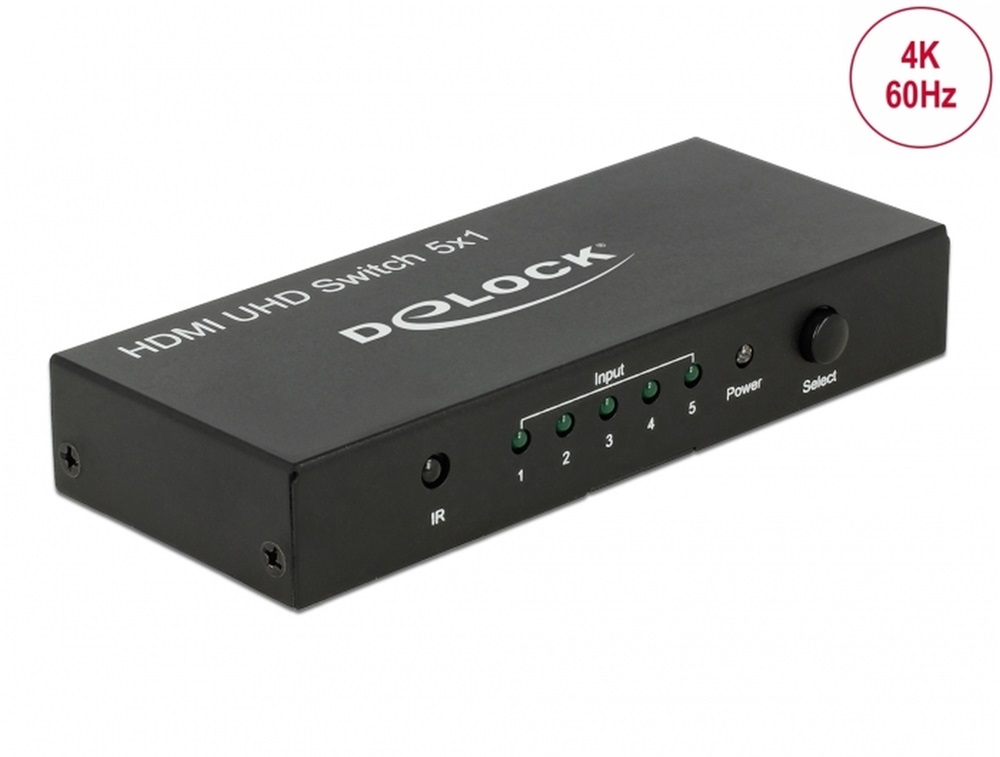 Delock 18685 HDMI UHD-kapcsoló, 5 x HDMI-bemenet > 1 x HDMI-kimenet, 4K
