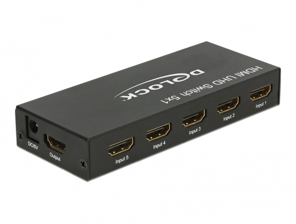 Delock 18685 HDMI UHD-kapcsoló, 5 x HDMI-bemenet > 1 x HDMI-kimenet, 4K
