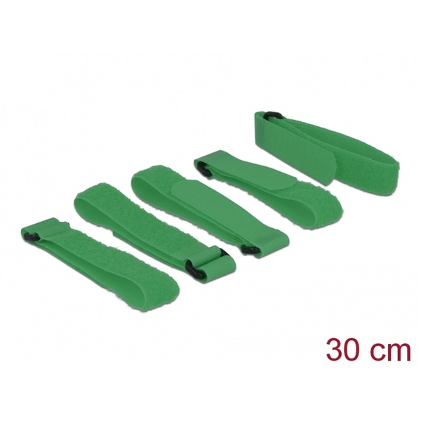 Delock 18706 Hurkolható rögzítok, 300 mm x 20 mm (H x Sz), 5 darab hurokkal, zöld