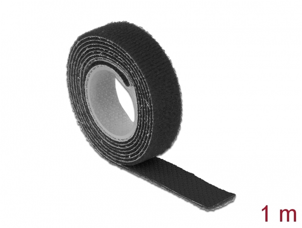 Delock 18709 Hurkolható rögzítok, 1 m x 13 mm (H x Sz) tekercs, fekete