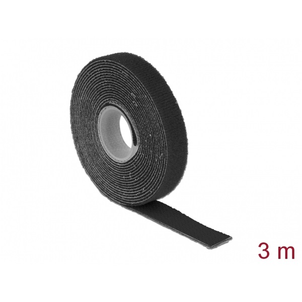 Delock 18710 Hurkolható rögzítok, 3 m x 13 mm (H x Sz) tekercs, fekete