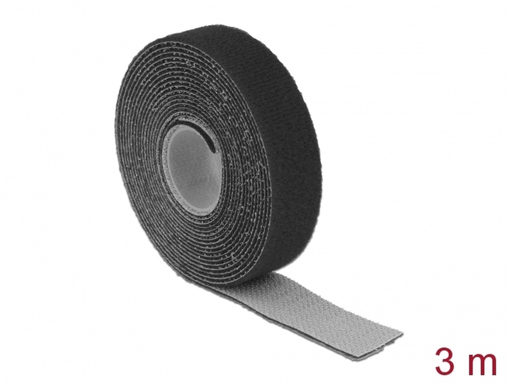 Delock 18714 Hurkolható rögzítok, 3 m x 20 mm (H x Sz) tekercs, fekete