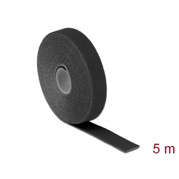 Delock 18715 Hurkolható rögzítok, 5 m x 20 mm (H x Sz) tekercs, fekete