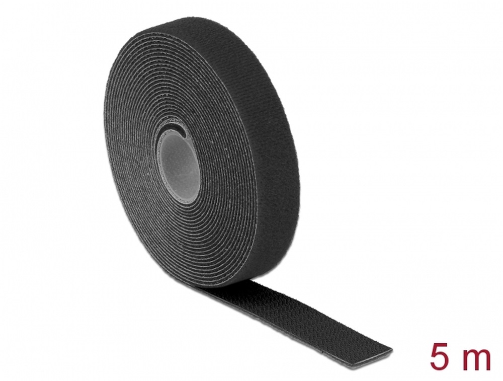 Delock 18715 Hurkolható rögzítok, 5 m x 20 mm (H x Sz) tekercs, fekete