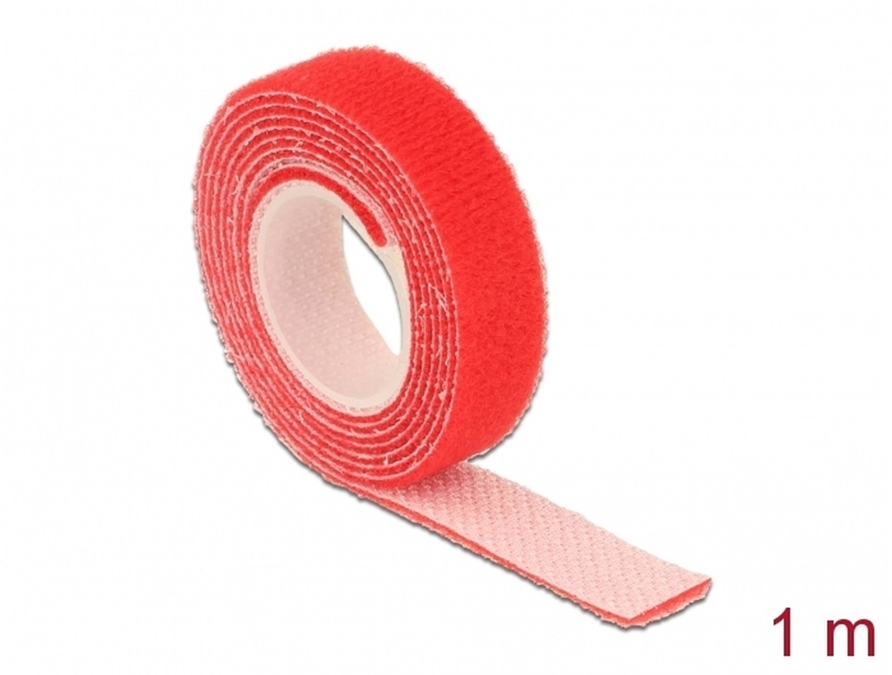 Delock 18717 Hurkolható rögzítok, 1 m x 13 mm (H x Sz) tekercs, piros