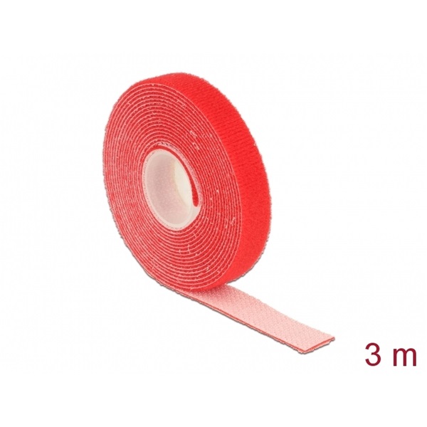 Delock 18718 Hurkolható rögzítok, 3 m x 13 mm (H x Sz) tekercs, piros