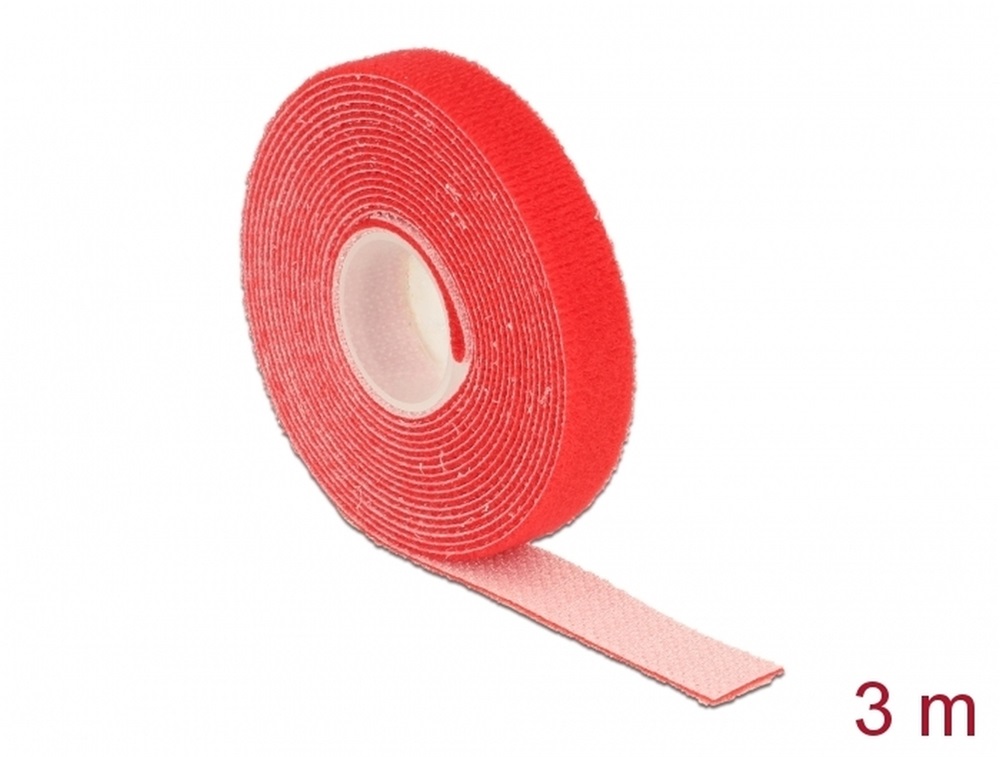 Delock 18718 Hurkolható rögzítok, 3 m x 13 mm (H x Sz) tekercs, piros
