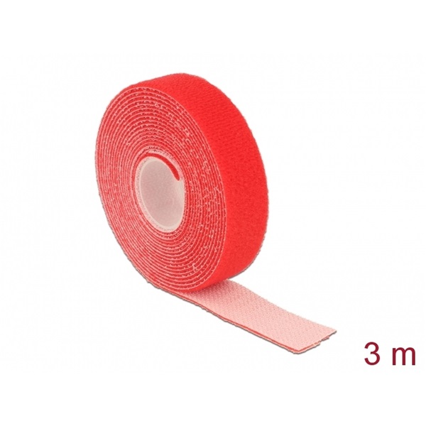 Delock 18722 Hurkolható rögzítők, 3 m x 20 mm (H x Sz) tekercs, piros