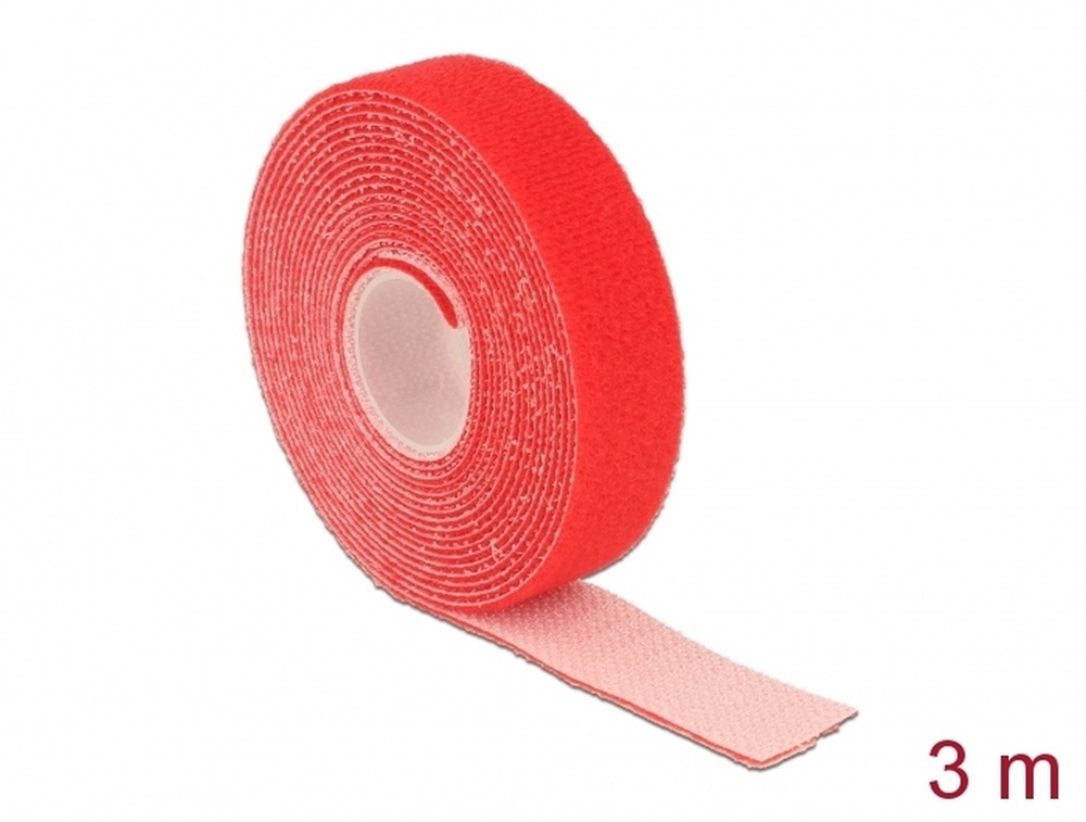 Delock 18722 Hurkolható rögzítők, 3 m x 20 mm (H x Sz) tekercs, piros