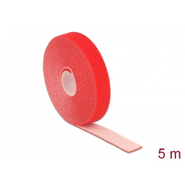 Delock 18723 Hurkolható rögzítők, 5 m x 20 mm (H x Sz) tekercs, piros