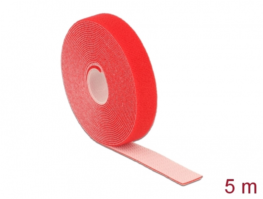Delock 18723 Hurkolható rögzítők, 5 m x 20 mm (H x Sz) tekercs, piros