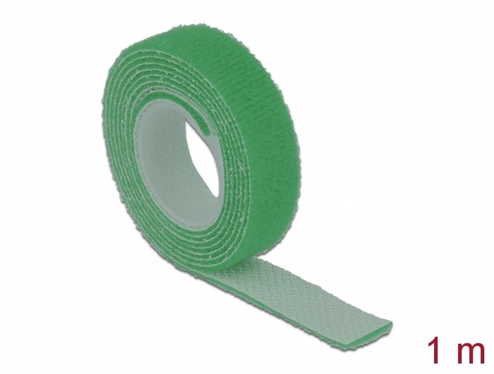 Delock 18725 Hurkolható rögzítok, 1 m x 13 mm (H x Sz) tekercs, zöld