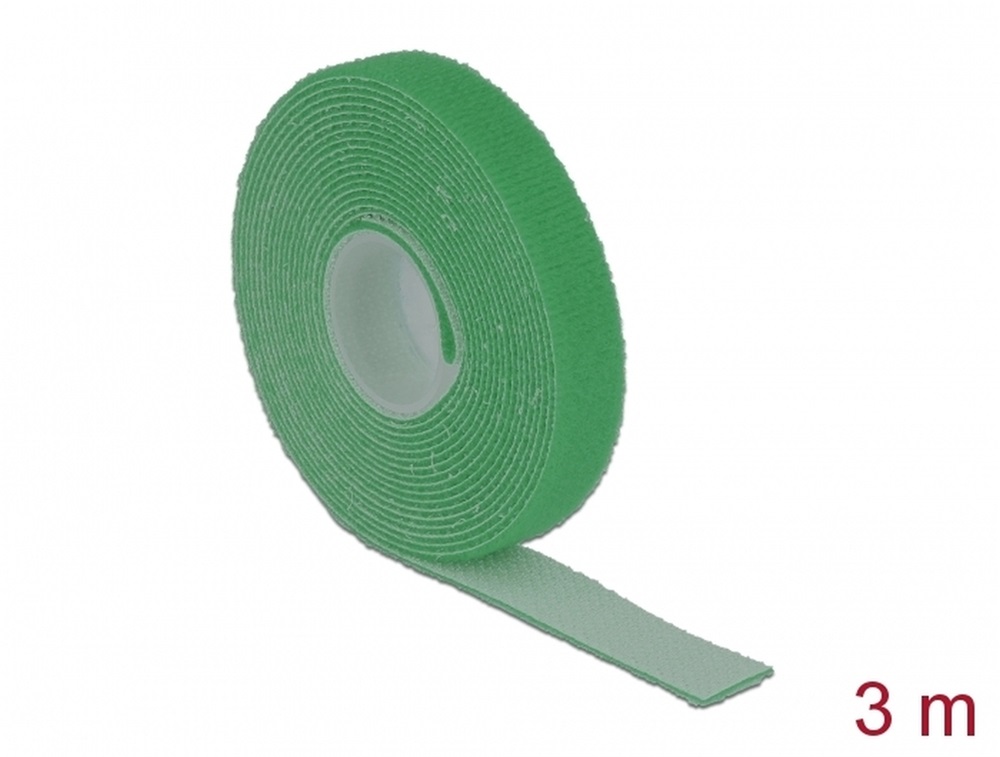Delock 18726 Hurkolható rögzítok, 3 m x 13 mm (H x Sz) tekercs, zöld