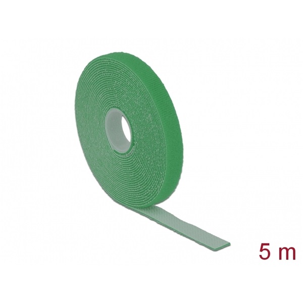 Delock 18727 Hurkolható rögzítok, 5 m x 13 mm (H x Sz) tekercs, zöld