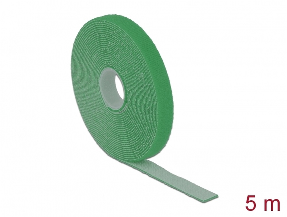 Delock 18727 Hurkolható rögzítok, 5 m x 13 mm (H x Sz) tekercs, zöld