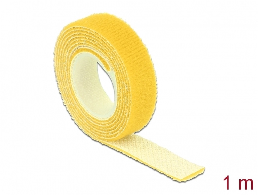 Delock 18733 Hurkolható rögzítok, 1 m x 13 mm (H x Sz) tekercs, sárga