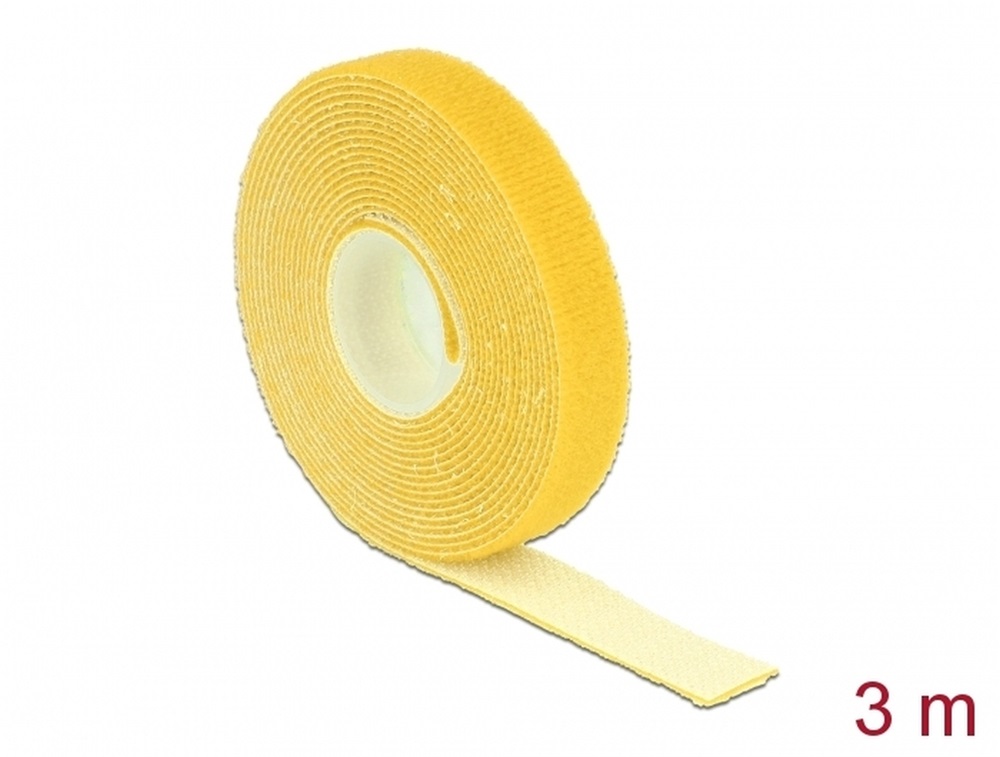 Delock 18734 Hurkolható rögzítok, 3 m x 13 mm (H x Sz) tekercs, sárga