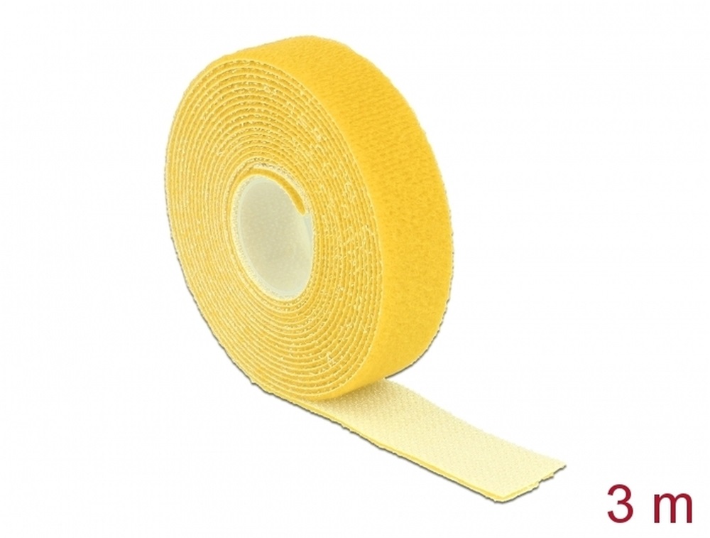 Delock 18738 Hurkolható rögzítok, 3 m x 20 mm (H x Sz) tekercs, sárga