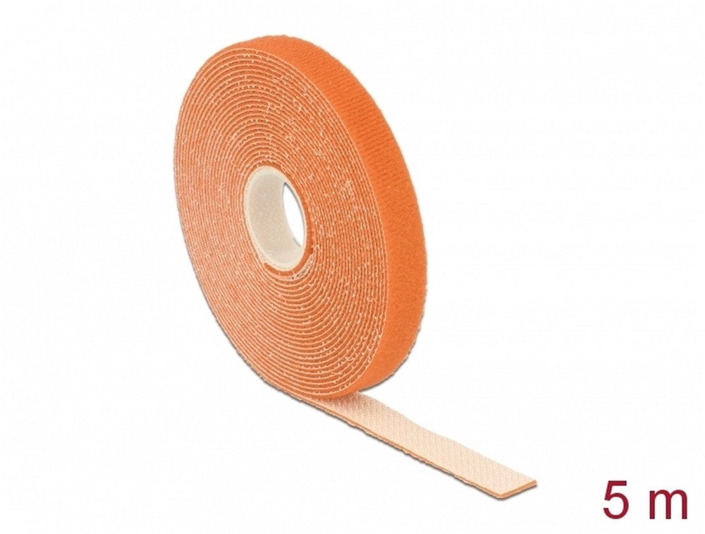 Delock 18743 Hurkolható rögzítok, 5 m x 13 mm (H x Sz) tekercs, narancssárga