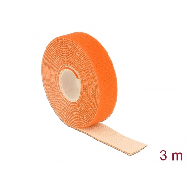 Delock 18746 Hurkolható rögzítok, 3 m x 20 mm (H x Sz) tekercs, narancssárga