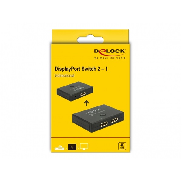 Delock 18750 Displayport 2 - 1 kapcsoló kétirányú 4K 60 Hz