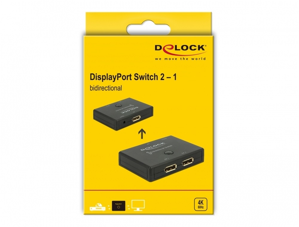 Delock 18750 Displayport 2 - 1 kapcsoló kétirányú 4K 60 Hz