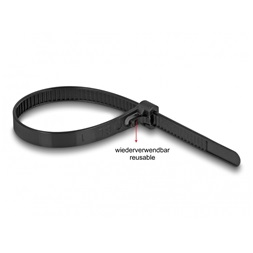 Delock 18757 Kábelösszekötő újrahasznosítható hőálló hossza 200 mm, szélessége 7,5 mm, 100 db. Fekete