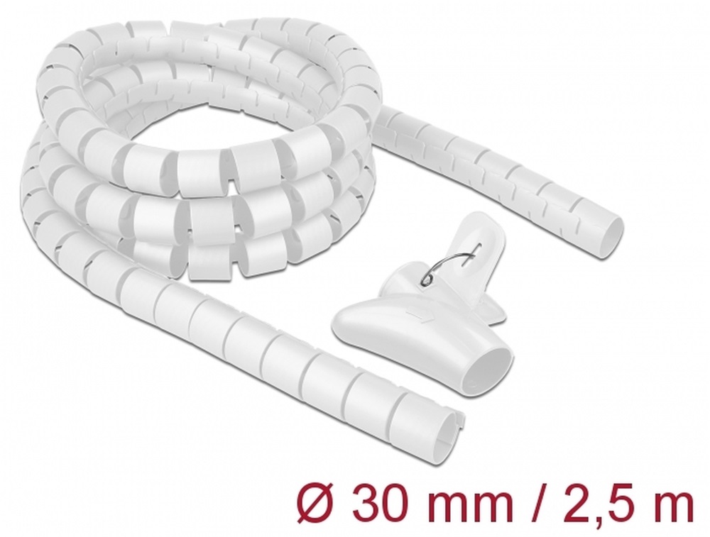 Delock 18842 Spirális kábelburkolat behúzó eszközzel 2,5 m x 30 mm fehér