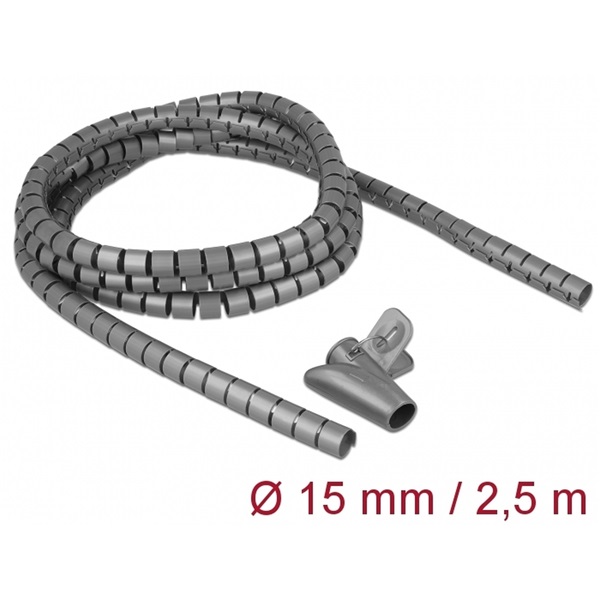 Delock 18843 Spirális kábelburkolat behúzó eszközzel 2,5 m x 15 mm szürke